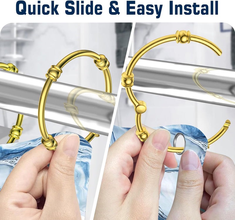 SSTOOHL Gold Shower Curtain Hooks, 12 Pcs Rust Proof Metal Curtain Rings, Oval Snap Shower Rings for Curtain, Glide Smoothly for Bathroom Shower Rod, Zinc Alloy - Image 5
